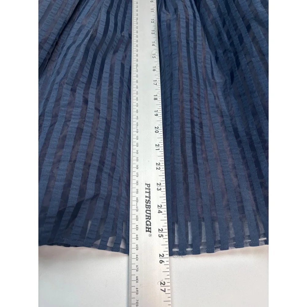 L'ESSAGE Journal Standard Navy Blue Sheer Stripe Pleated Midi‎ Skirt Size 36
